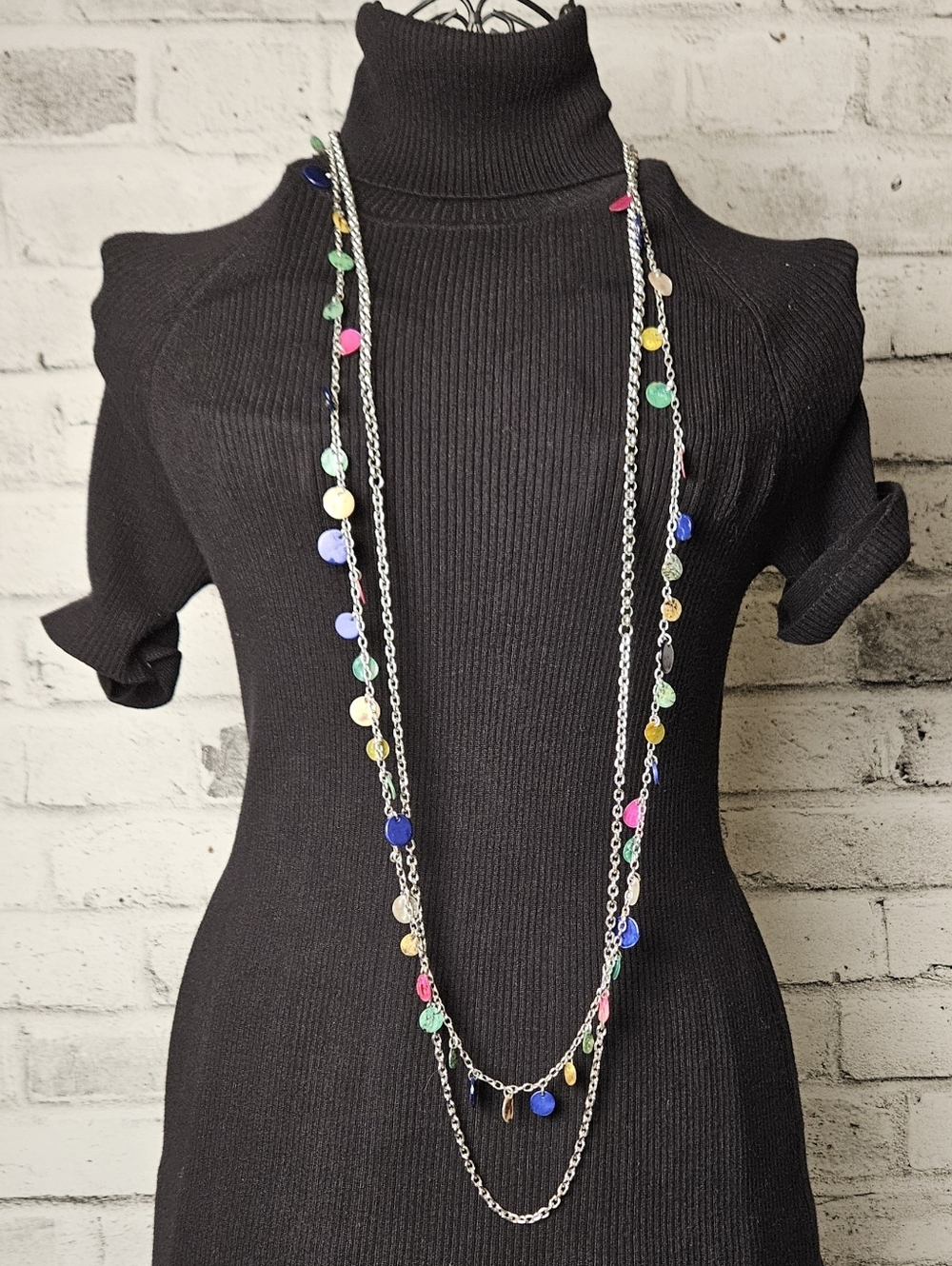 Lia Sophia Multi Strand Colorful Disc Long Layered Necklace